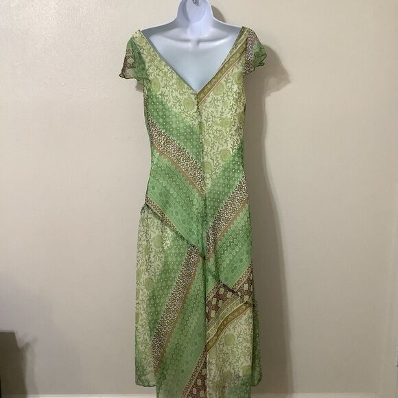 Vintage Y2K Green Romantic Fairycore Patchwork Draped Fairy Midi Dress Sz 10 - Picture 6 of 9